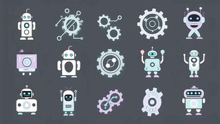 AI Robots and Mechanical Gears Vector Icons Set