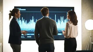 Business Professionals Analyzing Data on Large Screen