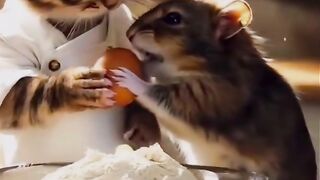 Cat and mouse having fun
