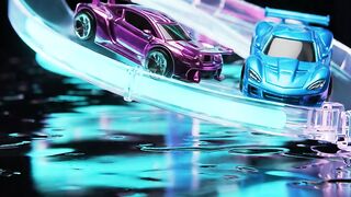 Fast Toy Race Cars Racing Down a Spiral Track