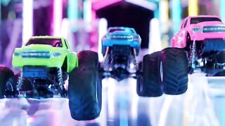 Toy Trucks Driving Cyber Tunnel