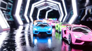 Toy Supercars Driving Cyber Tunnel