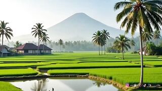 Sawah, gunung dan pedesaan