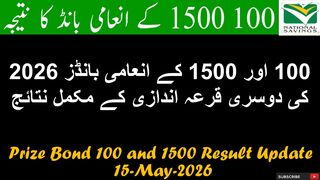 100 and 1500 Prize Bond Result Update in 15 May 2026