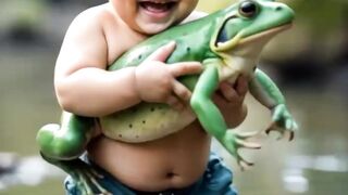 Toddler’s Joyful Walk with a Giant Frog
