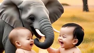 Cheerful Adventure of a Toddler and a Baby Elephant