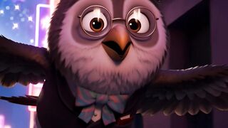 Disney-Style 3D Talking Owl Librarian in a Neon AI