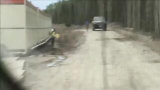 Bear prank on construction side