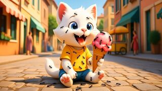 Cat Story: Cute Kitten Has Trouble While Eating Ice Cream #aicat​#cat​#catstory​#catai​