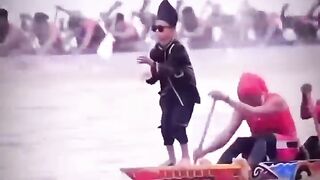 Kid aura farming on boat