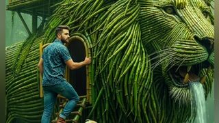Giant Lion Bamboo House in Jungle | Old Man’s Secret Treehouse Will Blow Your Mind!
