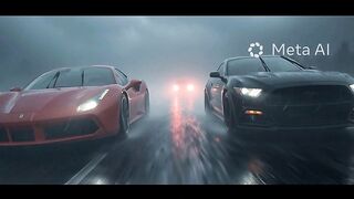 Ferrari and a black Ford Mustang