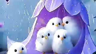 Little Birds Sheltering in a Raindrop