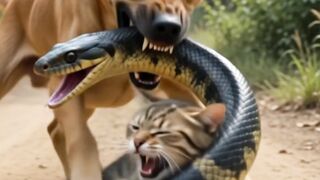কুকুরটা বিড়ালকে সাপের হাত থেকে বাচালেন