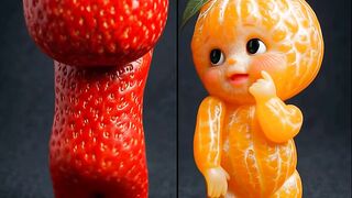 Cute strawberry and orange baby trying this trend ????????