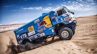 Russian KAMAZ MASTER AT A SPEED OF 208 km/h OVERTAINS THE OFF-ROAD VEHICLE "DAKAR"