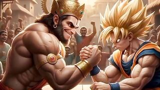 Hanuman ???? vs Goku ???? in an intense arm wrestling battle of power, strength, and determination! Who do you think is stronger? ????????
