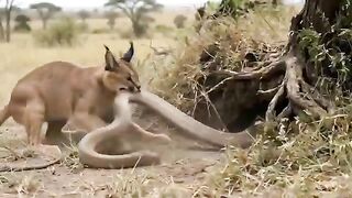 Venomous Cobra vs Furious Caracal  Unexpected Wildlife Battle!