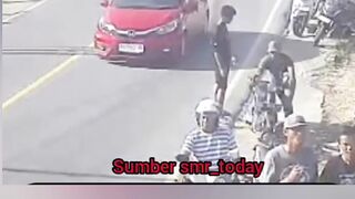 seconds before the truck brakes fail and it hits the car