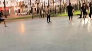 I’m trying to commentate on street basketball in Morocco.1