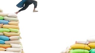 Unbelievable Rice Bag Jump! ???? One Wrong Move = Disaster!