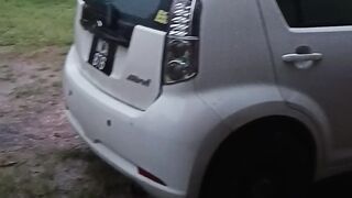 A car in the heavy rain
