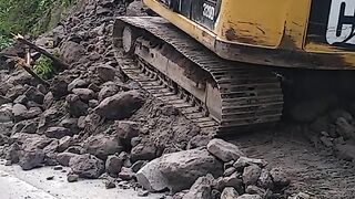 Excavator CAT 320D Breaker Works Maximally Cutting Hard Soil Layers for Road Widening