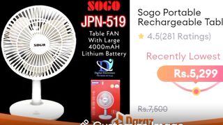 Sogo Portable Rechargeable Table FAN Eas