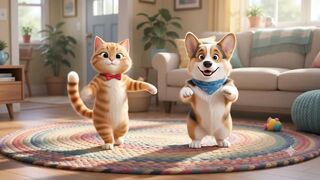 Cat and dog dancing