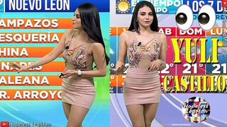 Yuli Castillo presenting a very crisp mesmerizing weather forecast while wearing a tan mini dress