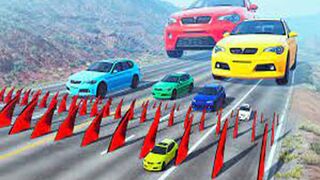 Giant Cars To Small Cars With Spikes Blue and Police - Cars vs Spikes - BeamNG.drive.|Shahzad Abbas Bhah.