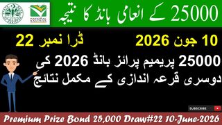 25000 Premium Prize Bond Draw no 22 Peshawar 10 June 2026 | Prize Bond Result Today