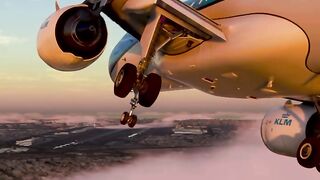 A hyper-realistic, cinematic extreme low-angle shot of a Korean Air Boeing 747 taking off from an airport