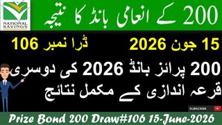 200 Prize Bond Draw no 106 Karachi Result 15 June 2026 | 200 Complete result list