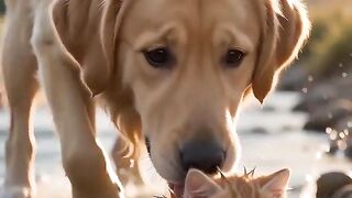 Dog helps the cat baby
