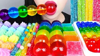 Asmr rainbow desserts popping Boba,Jelly, Gummy Mukbang no talking eating