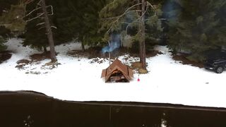 Solo Camp by the Frozen Lake ❄️ Cozy Hot Tent, Fishing & Fire | ASMR