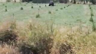 Tractor working on land