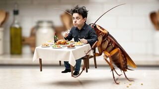 Miniature Man Eaten by Cockroach