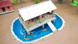 Building a Mini Pig Farm Above a Koi Pond part 44 #viral #fyp #DIY