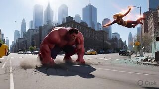 Red Hulk vs Captain Marvel Epic Full Fight 5 Minutes - NYC Street Battle (Marvel Crossover AI)