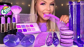 ASMR _PURPLE FOOD_ EDIBLE HAIR COMB, LIPSTICK, EYESHADOW PALETTE, JEWELS, JELLY NOODLES MUKBANG 먹방