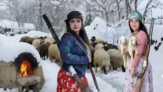 A Snowy Day at −27°C in the Frozen Village Highlands | Nomadic Girls Trapped in a Blizzard