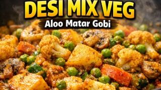 देसी मिक्स वेज सब्ज़ी | Aloo Matar Gobi Gajar Khumba | Simple Mix Veg Recipe