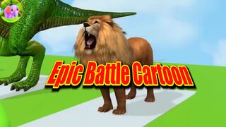 Fountain crossing with zombie tyrannosourus, lion, gorilla, cow|epic battle Cartoon