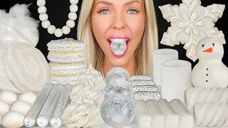 ASMR WHITE FOODS MUKBANG, SNOWMAN CAKE POPS, COCONUT MERINGUE, SNOWFLAKE COOKIES, SPRINKLES 먹방