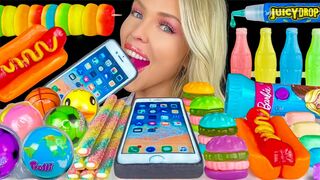ASMR GUMMY CANDY MUKBANG, HOTDOG GUMMY, IPHONE COOKIE, JUICY DROP TAFFY, PEACH GUMMY 먹방