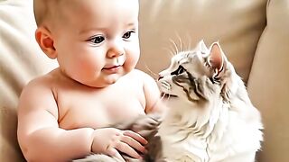 cute baby and cat love you