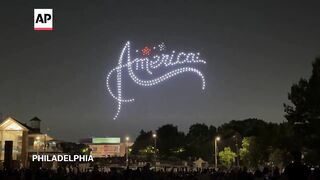 Drone show lights up night sky over Philadelphia's Independence Hall