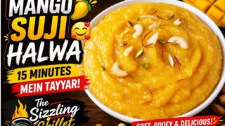 Mango Suji Halwa Recipe 😋 | Easy Mango Dessert | Desi Ghee Suji Halwa | The Sizzling Skillet 🔥
